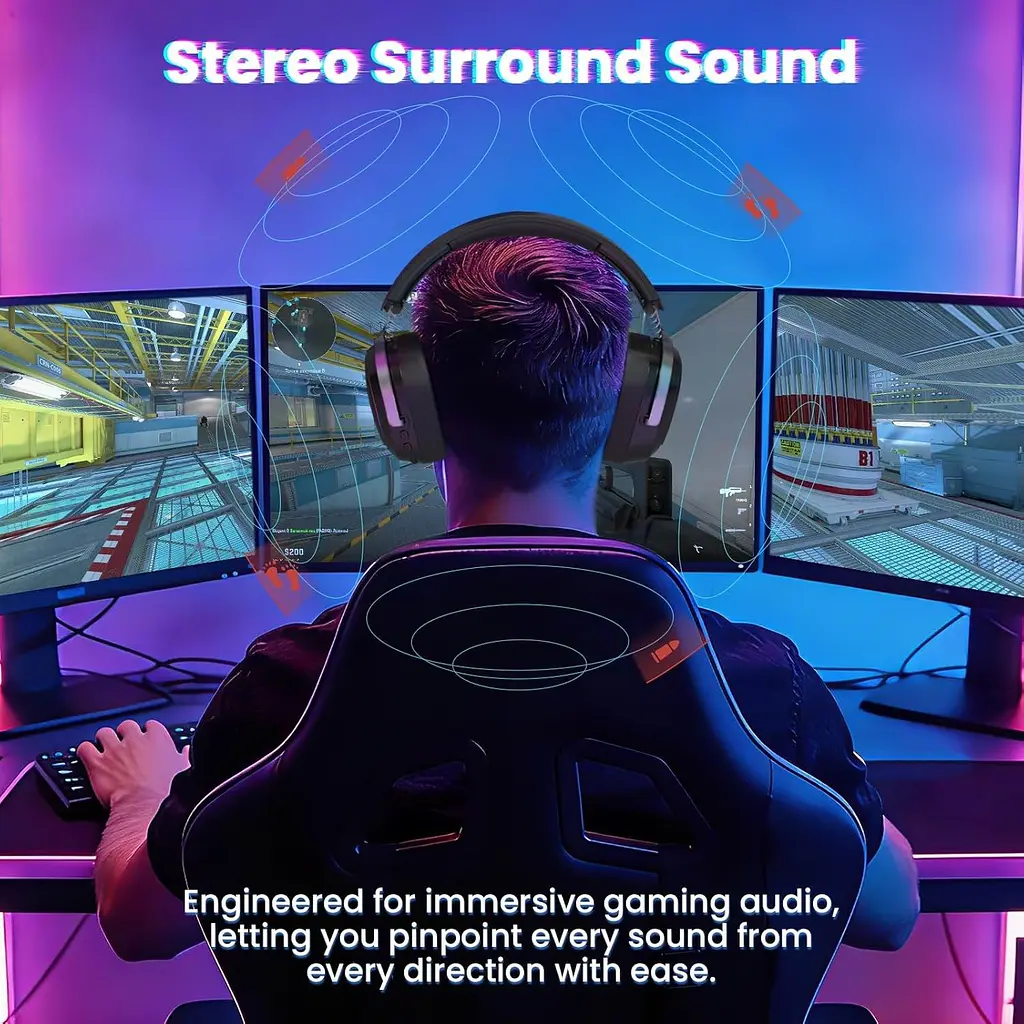 Навушники ATTACK SHARK G800, об'ємний звук 7.1, Bluetooth/2.4G для ПК, PS5, PS4, Xbox black - фото 3
