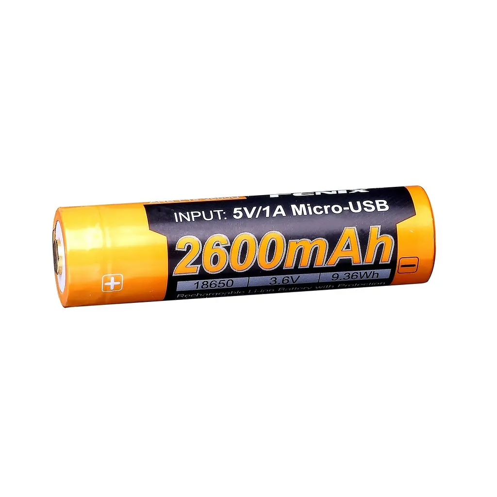Акумулятор із зарядкою Fenix 18650 2600 mAh micro-usb Чорно-жовтий (2471461807) - фото 4