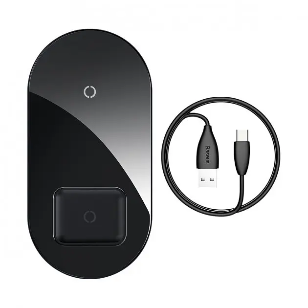 Бездротовий зарядний пристрій Baseus Simple Crystal 2 in 1 (Phone + Pods) 18W WXJK-A01 Black - фото 2