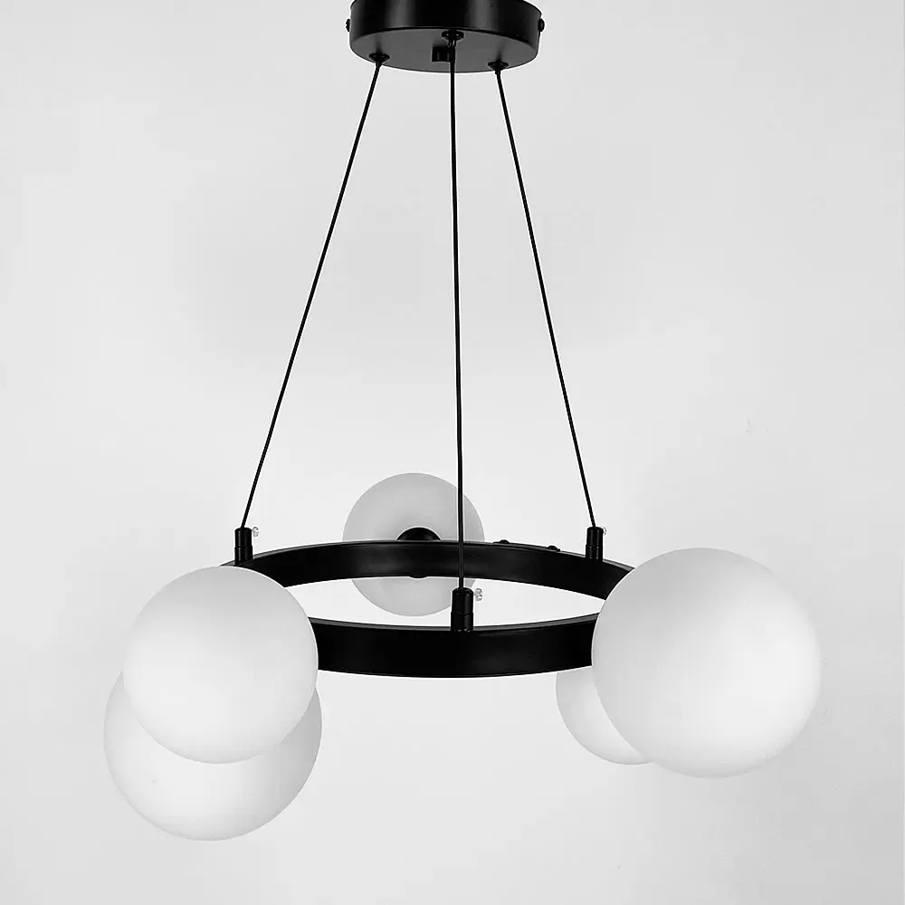 Кольцевая люстра с 5 белыми плафонами в черном корпусе Ст. AT 32/5 BK | Line F - фото 2