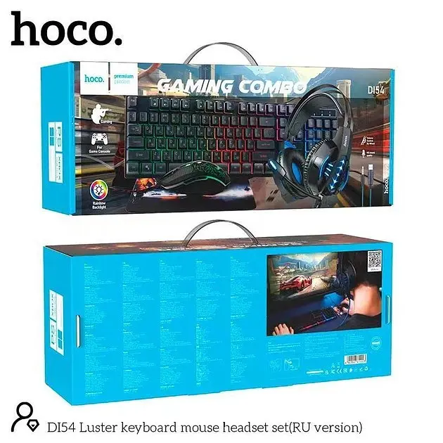 Набор Мышь + клавиатура + коврик + наушники HOCO DI54 Luster keyboard mouse headset set - фото 6