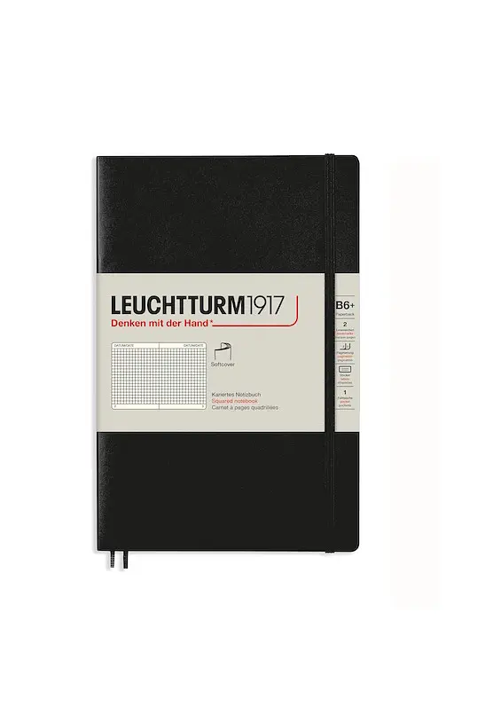Блокнот Leuchtturm1917 Paperback (B6), М'яка обкладинка, Чорний, Клітинка (362869)
