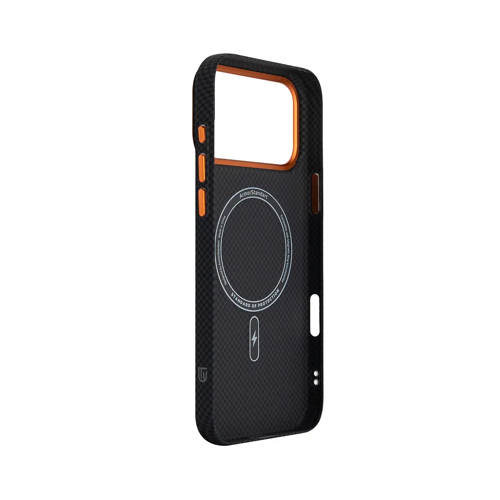 Карбоновый чехол для Apple iPhone 17 Pro Max, LikeCarbon2 SE MagCase, черный, тонкий защитный чехол-панель из поликарбоната с магнитами N52, MagSafe, противоударный, совместим с беспроводной зарядкой, приподнятые края для защиты камеры - фото 4