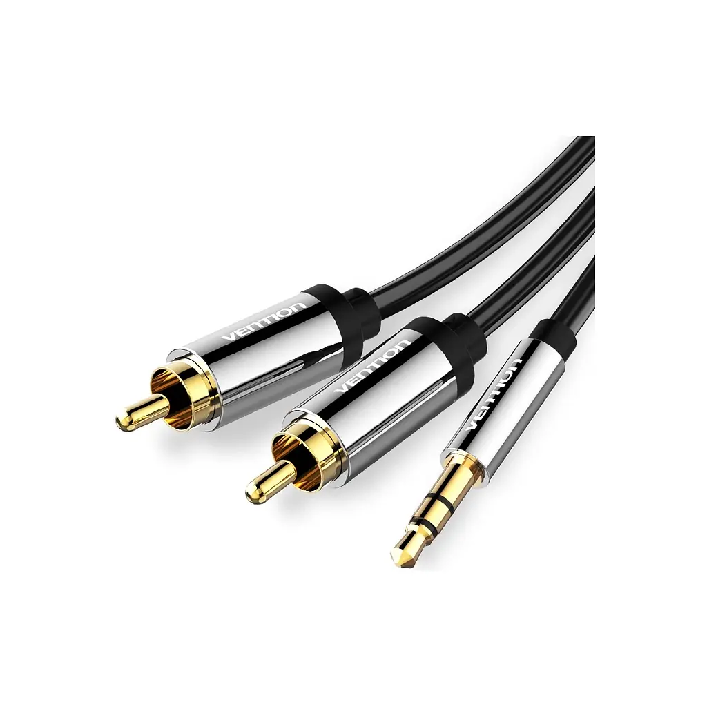 Кабель мультимедійний 3.5mm M to 2xRCA M 1.0m black Vention (BCFBF) - фото 2