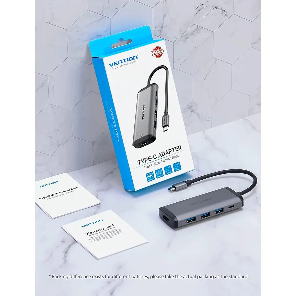 USB-Хаб Vention Type-C to HDMI/USB3.0*3/PD Converter 0.15M Gray Metal Type (CNBHB) - фото 5