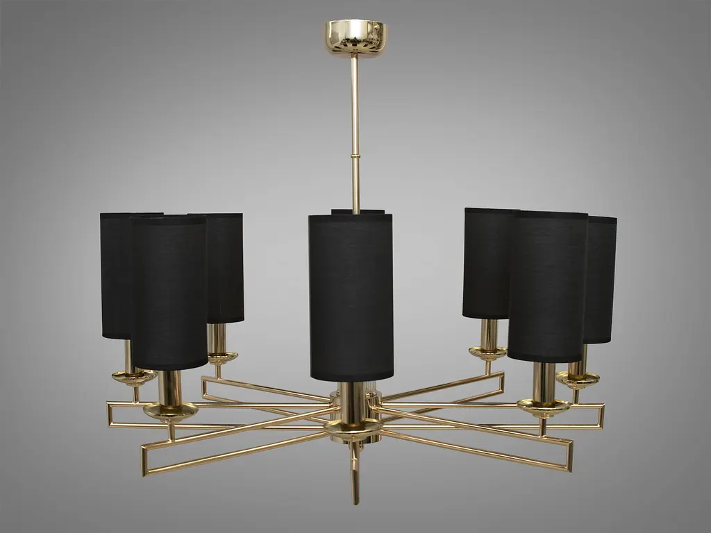 Современная люстра с текстильными абажурами на 8 ламп, цвет-золото. - фото 3