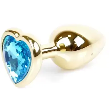 Анальна пробка з кристалом B-Series Jewellery Gold Heart Plug Light Blue, 7х2,7 см, блакитний