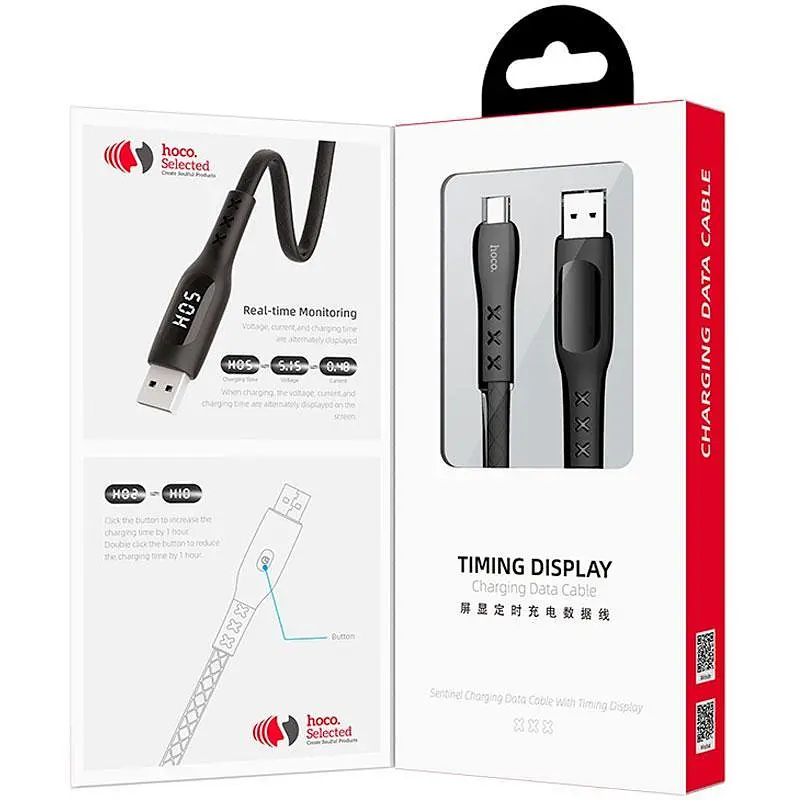 USB Cable Hoco S6 Sentinel Type-C Black 1m (with display) - фото 7