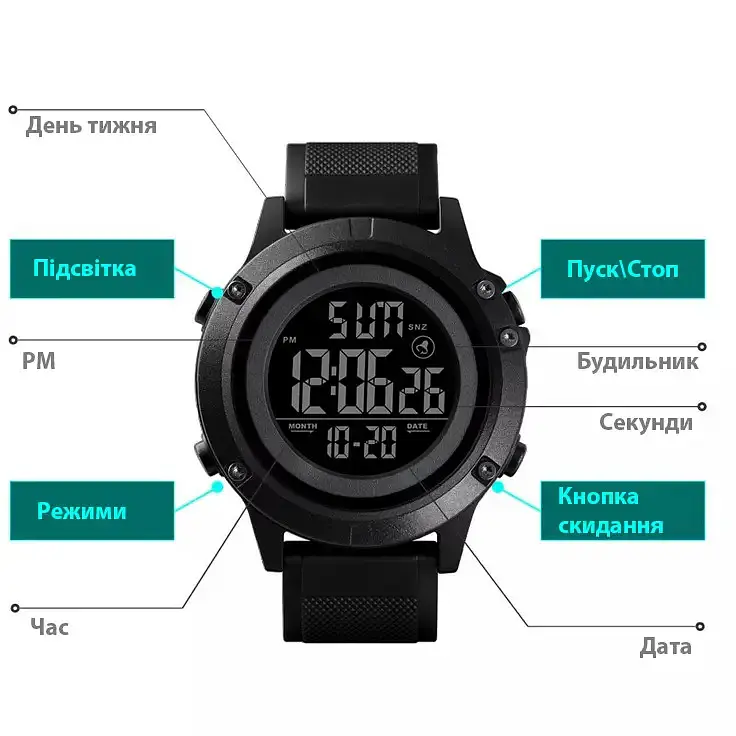 Мужские спортивные часы Skmei 1508 (Черные с черным) - фото 5