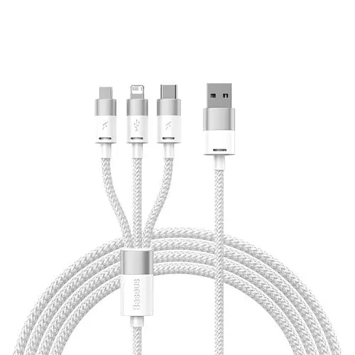 USB Baseus StarSpeed 1-for-3 Fast Charging Data Cable USB для M+L+C 3.5A 1.2m білий CAXS000002