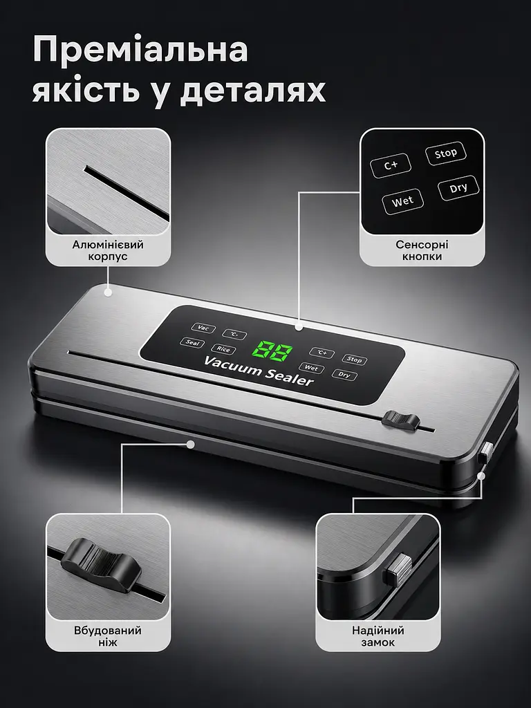 Вакууматор автоматичний побутовий 120W із регулюванням температури запаювання - фото 5