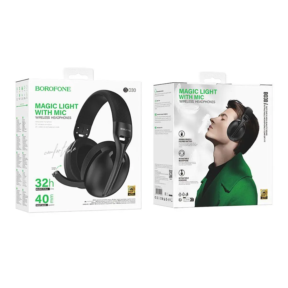 Беспроводные игровые наушники Borofone BO30 Magic light (Bluetooth, Type-C to 3.5 wired) 400mAh, 32h, Черный - фото 4