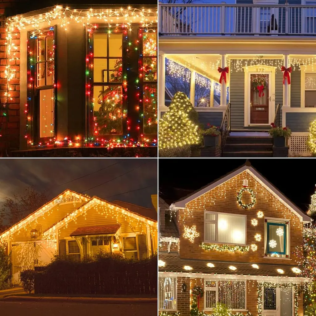 Гірлянда SALCAR 5m 200 LED Icicle Lights, живлення від мереж різдвяні казкові вогні з 24 краплями, 8 миготливих режимів - фото 3