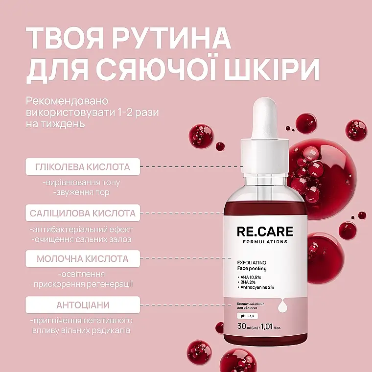 Кислотный пилинг для лица Re.Care Exfoliating Face Peeling 30 мл - фото 4
