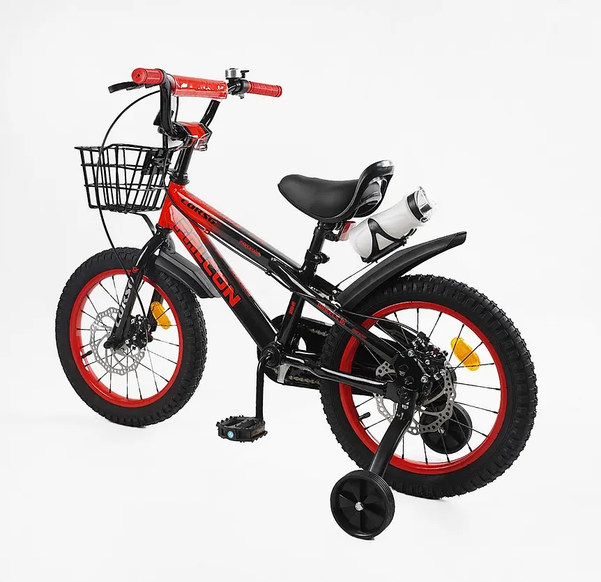 Велосипед 2-х колёсный Corso Falcon 16" FL-16360 стальная рама, дисковые тормоза, доп. колёса, звонок, корзина, собран на 85%, в коробке - фото 2