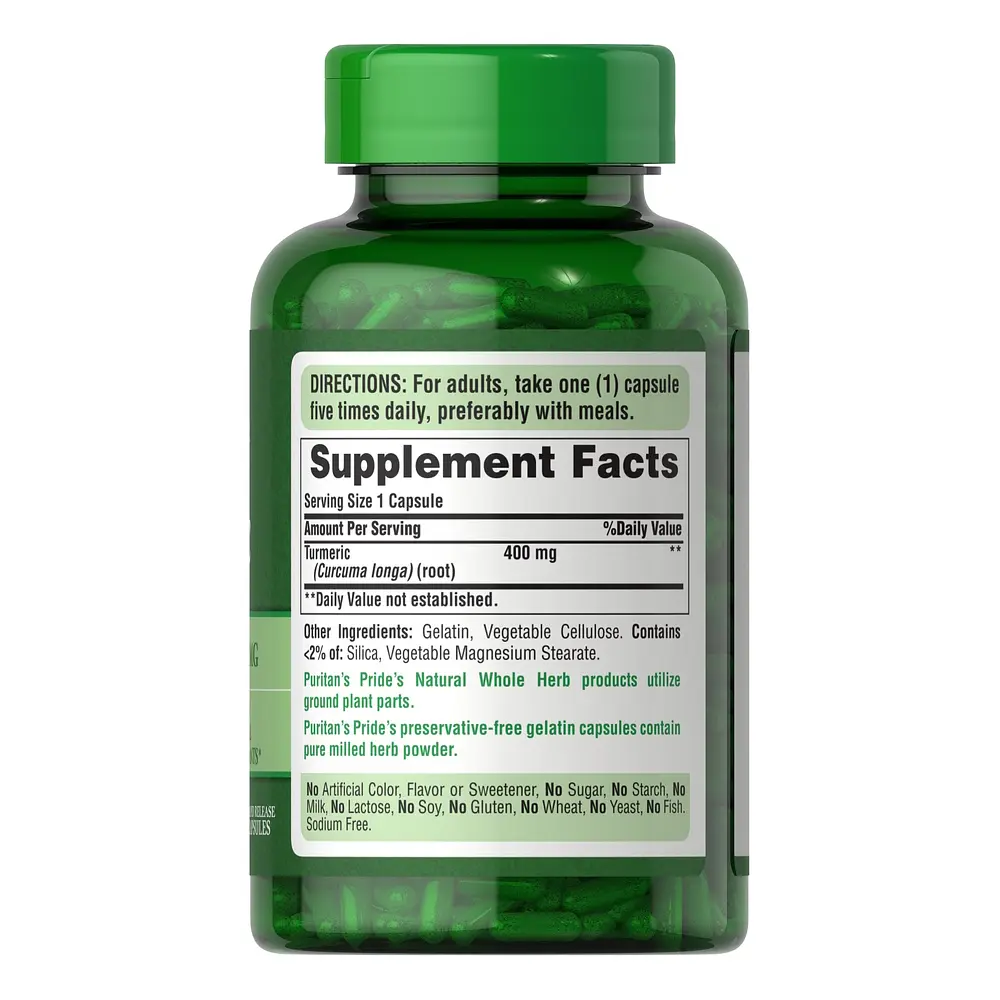 Куркума Puritan's Pride Turmeric 400 mg, 200 капсул - фото 2