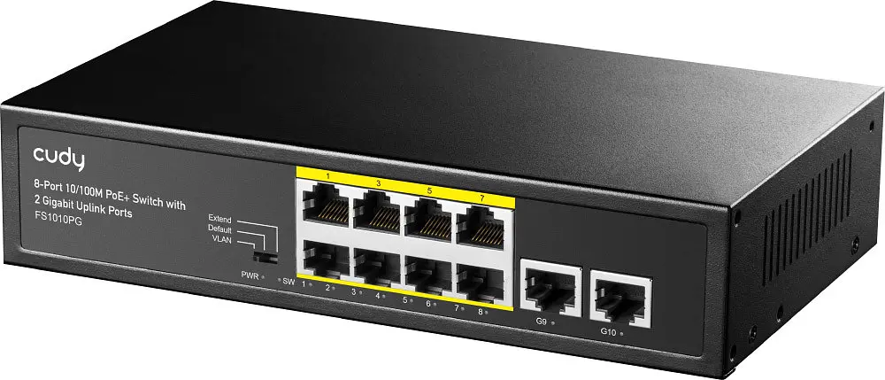 Комутатор Cudy FS1010PG, 8 портовий 10/100M PoE+ Switch with 2 Gigabit Uplink Ports 120W - фото 2