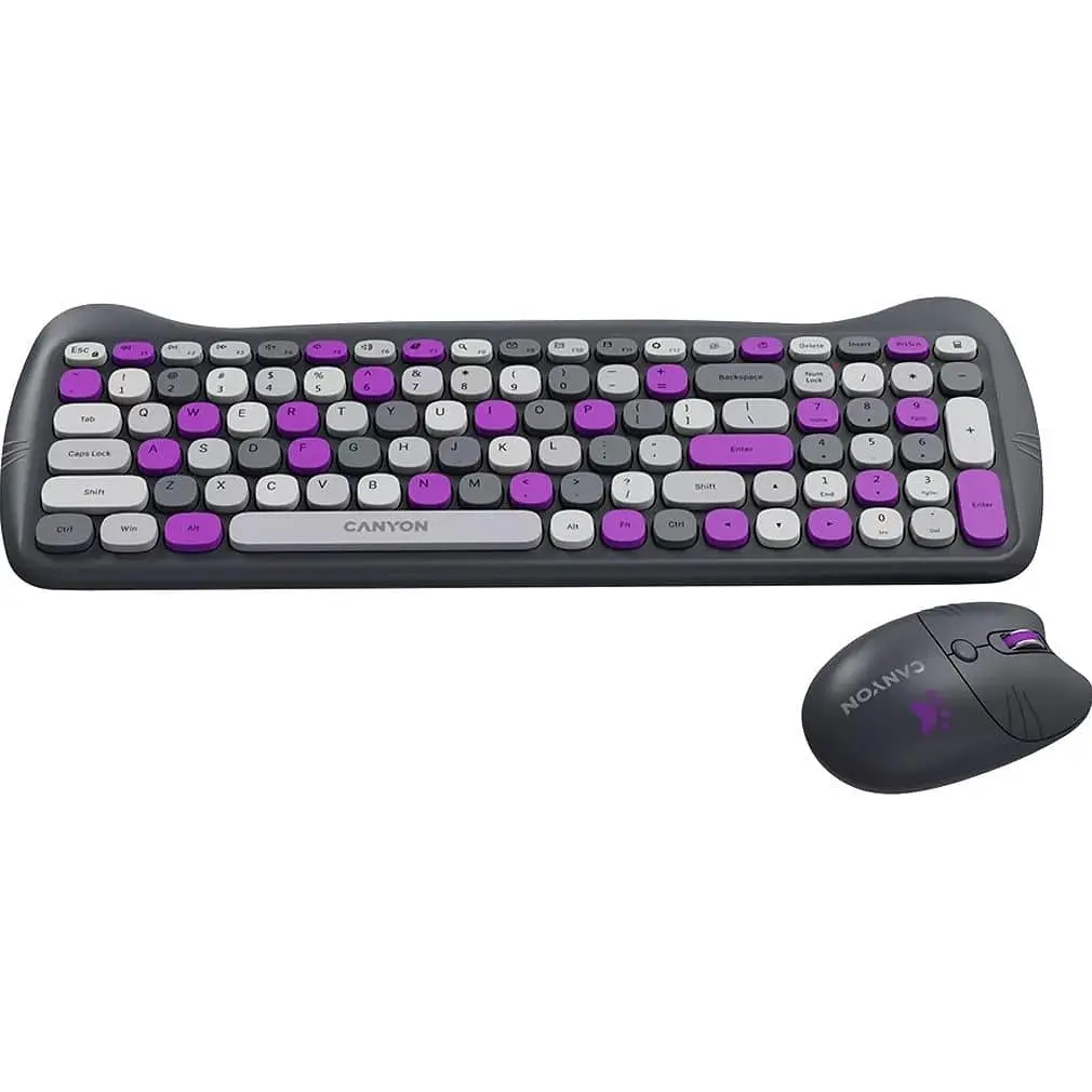 Комплект (Клавіатура та Миша) CANYON HSET-W6 EN Kitty Edition AAA+АА Wireless Violet - фото 5