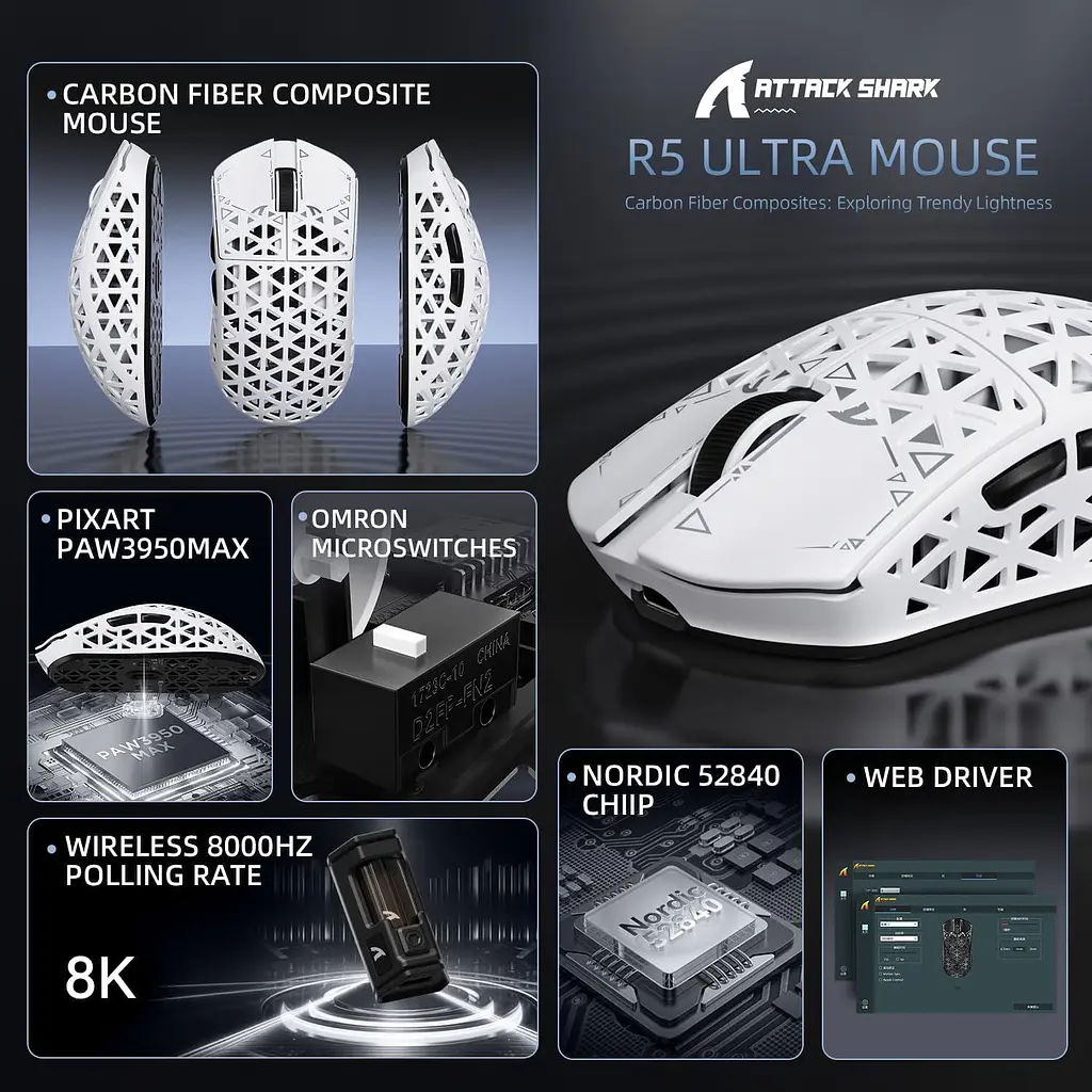 Миша Attack Shark R5 Ultra White (AS-6972792470924-W) [166783] - фото 4