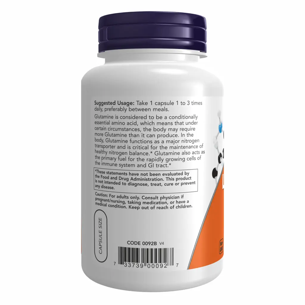 L-глютамін NOW Foods (L-Glutamine) 500 мг 120 веганських капсул - фото 3