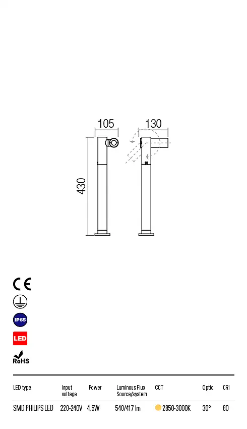 Ландшафтний світильник OBLIK ST LED SMD 4.5W IP65 DG 3000K (5.1.2) Redo 9579 - фото 3