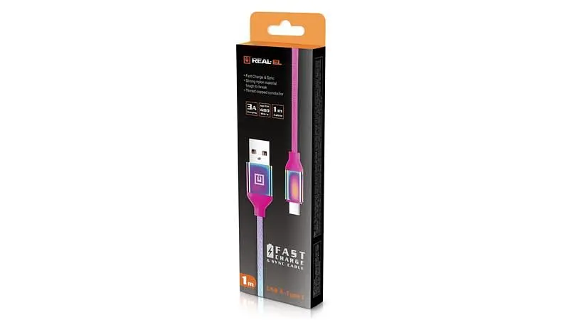Кабель REAL-EL Premium USB - USB Type-C (M/M), 1 м, Rainbow (EL123500050) - фото 6