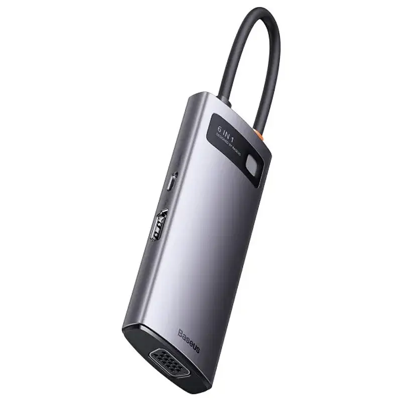 Перехідник HUB Baseus Metal Gleam Series 6-in-1 Multifunctional Type-C (WKWG080013) Gray - фото 2