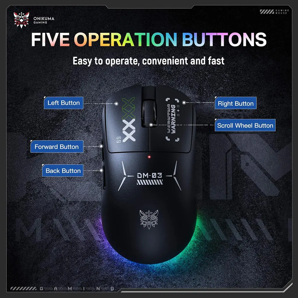 Компьютерная мышка Onikuma с RGB подсветкой 12000 DPI 3 режима подключения Bluetooth/2.4GHz/проводное - фото 4