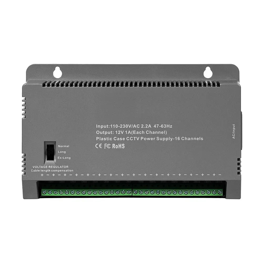 Блок живлення Kraft KRF-1216B (16CH) 200W, 16 каналів навантаження, 12V/1A на 1 канал, з регулятором напруги для компенсації довжини кабелю (43-00146) - фото 2
