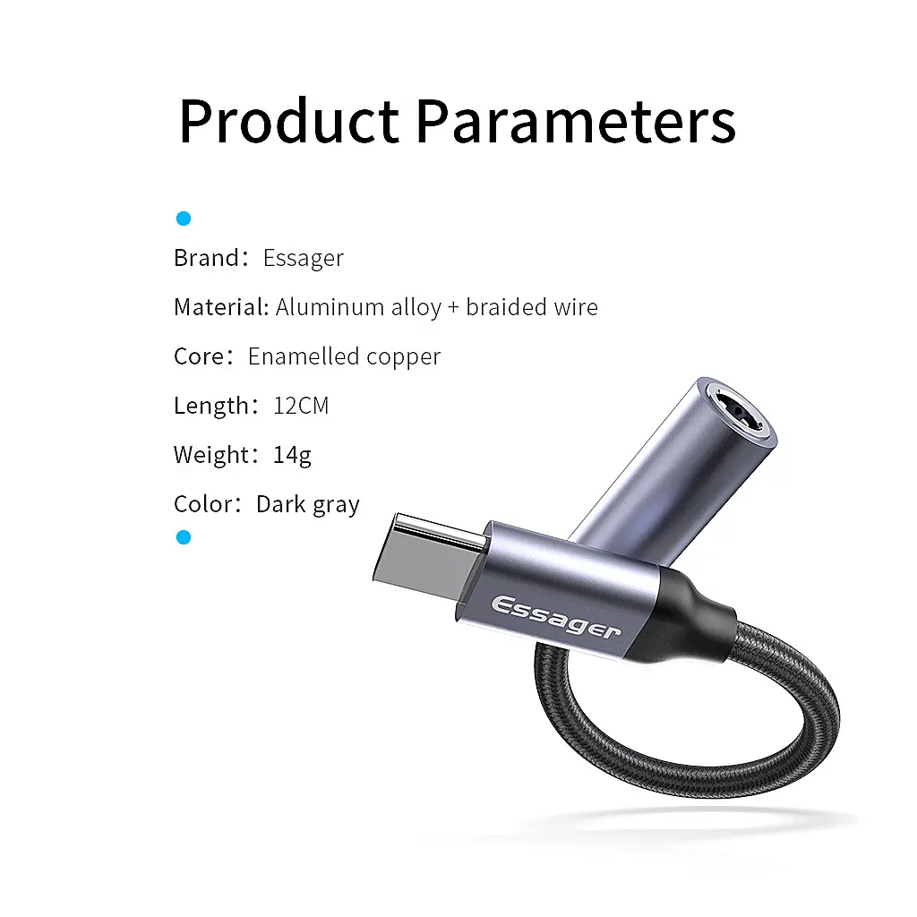 Перехідник USB-C M to 3.5mm F 0.12m gray Essager (EZJE01-0G) - фото 5