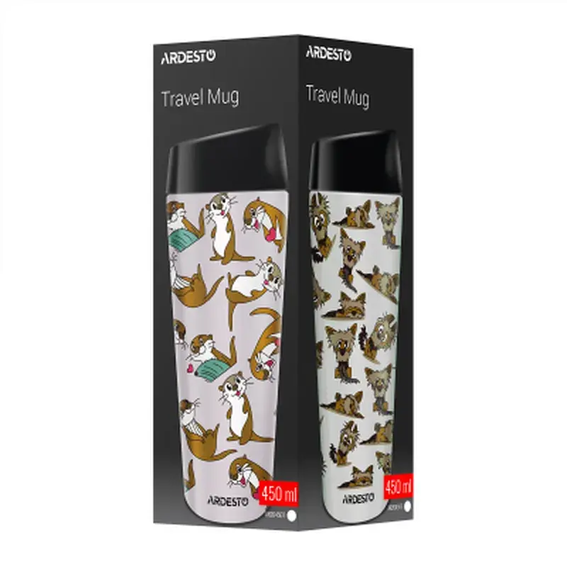 Термокружка Ardesto Coffee Time Animals Yorkie 450мл, нержавіюча сталь, сіро-бежевий (AR2645YT) - фото 4