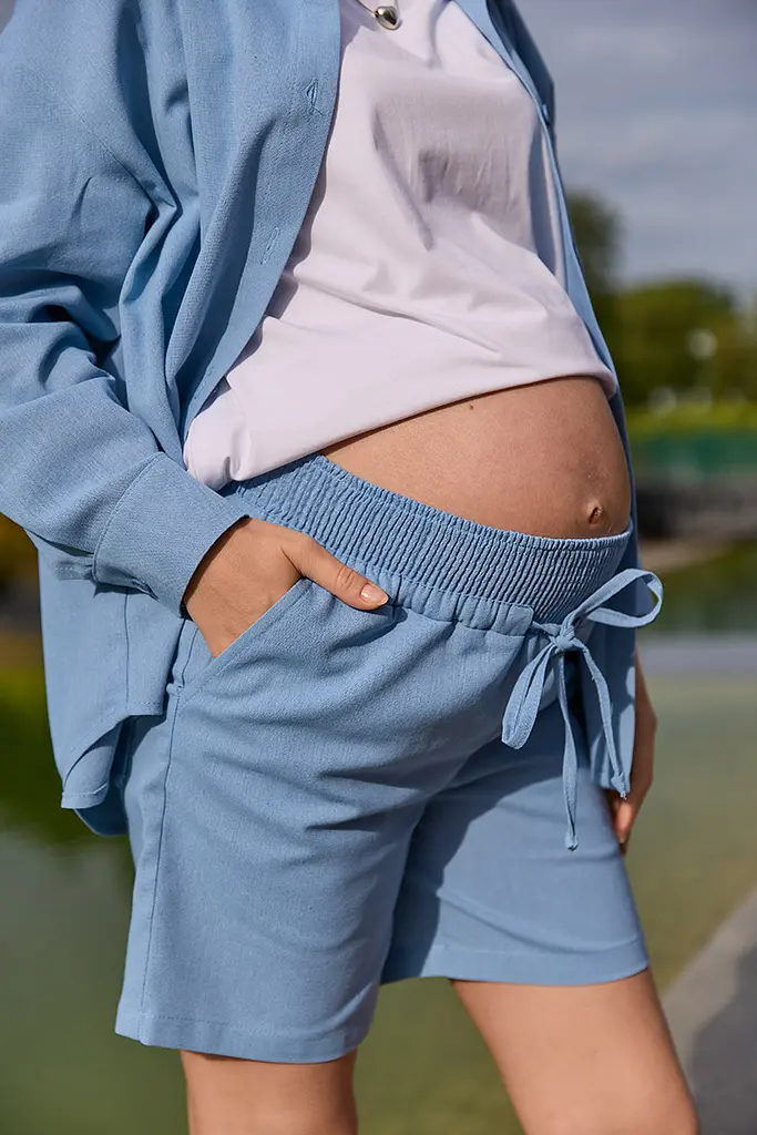 Льняні шорти для вагітних Cancun L/XL Lullababe світлий денім - фото 6