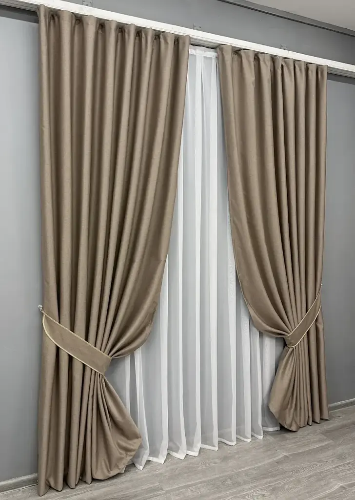 Комплект штор VR-Textil шеніл 2 шт 150x270 см світло-коричневий (1906ш) - фото 3