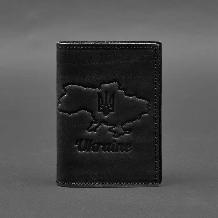 Шкіряна обкладинка для паспорта з мапою України чорний Crazy Horse - фото 7