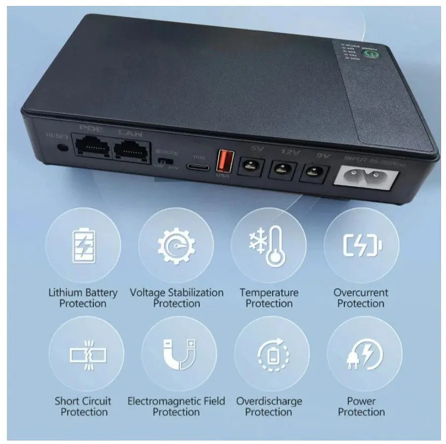 UPS ИБП бесперебойное питание для роутера, терминала ONU, DC 5/9/12V, USB Type-C, Voltronic DC18W 10400mAh - фото 7