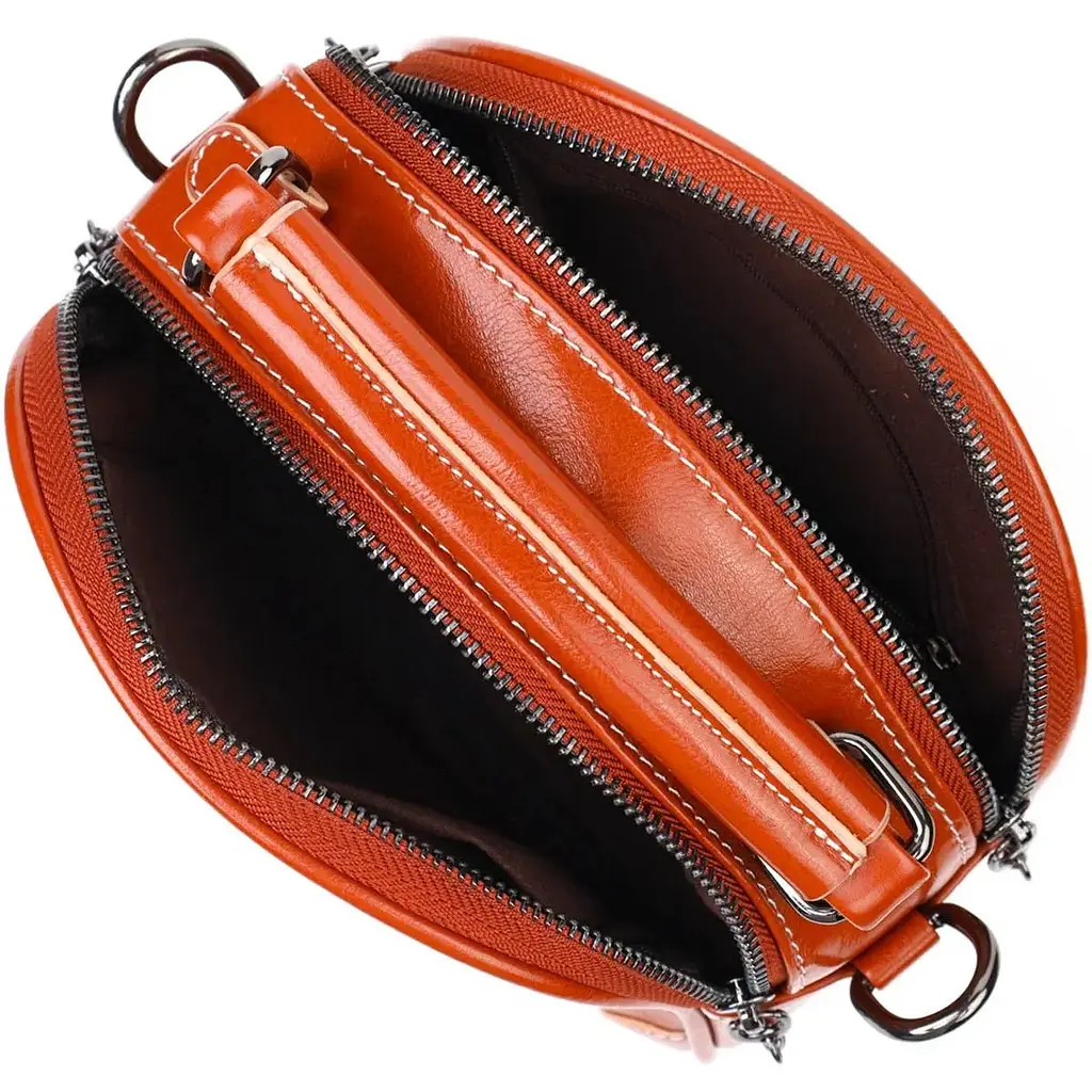 Зручна глянсова сумка на плече з натуральної шкіри 22129 Vintage коричнева - фото 4