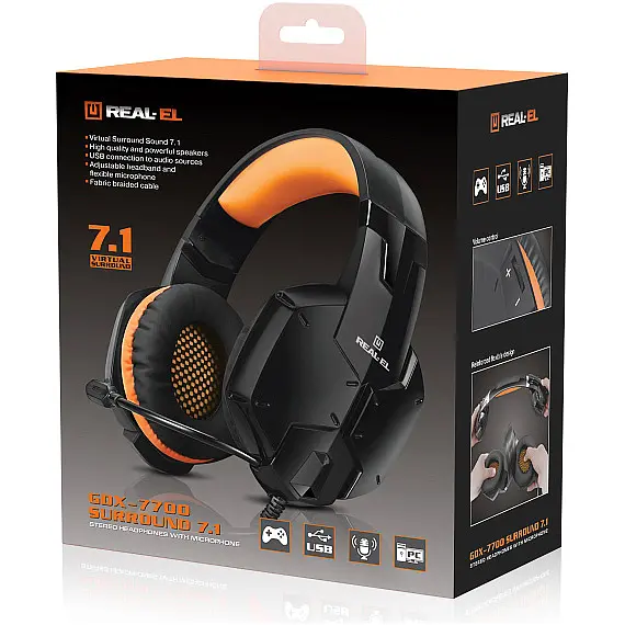 Ігрові навушники REAL-EL GDX-7700 Surround 7.1 Black/Orange (EL124100016) [112563] - фото 13