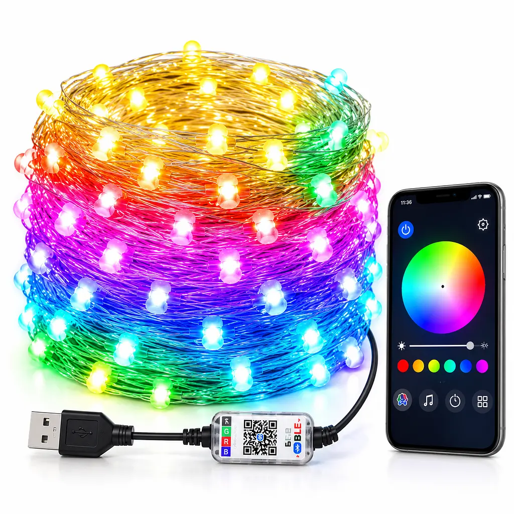 Світлодіодна гірлянда Smart LED «Крапля роси» 10 м з Bluetooth / Wi-Fi RGB керування зі смартфона через застосунок