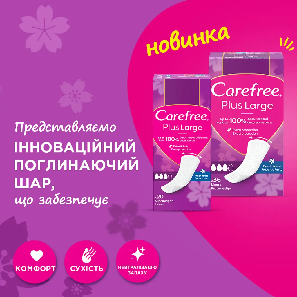 Щоденні прокладки Carefree Plus Large Fresh 20 шт. (3574661606231/3574661487564) - фото 4