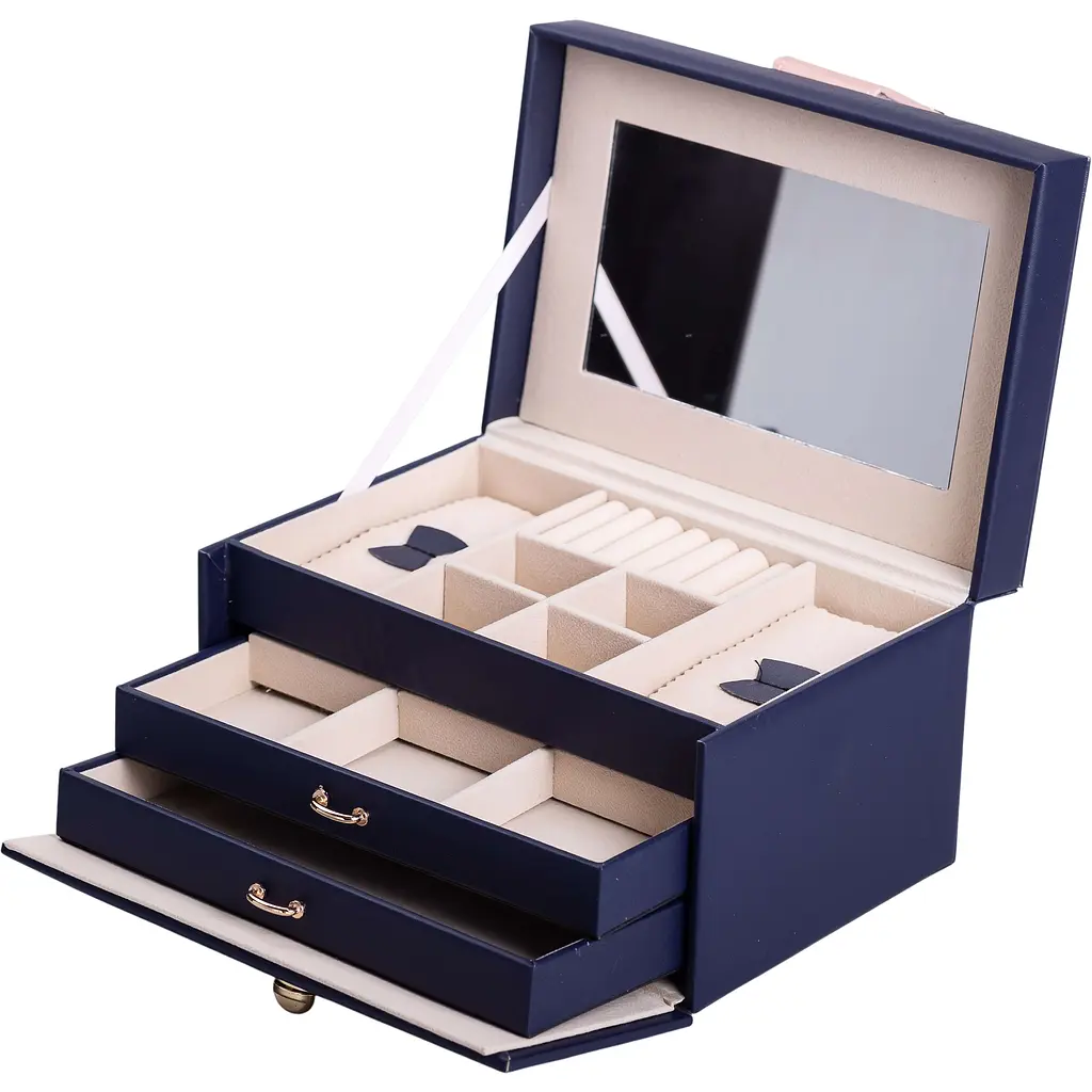 Кейс-скринька Yiwu для прикрас на кнопці 22.5x15.5x13 см синій HP-5-17BL - фото 4