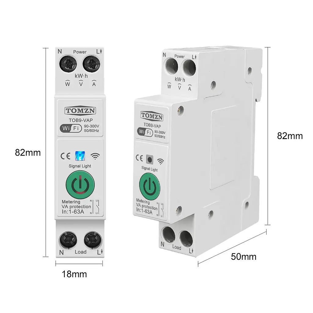Розумний автоматичний вимикач Tuya Wi-Fi із захистом TOMZN TOB9-VAP 1P+N 110/220V 1–63A Цифрове реле з лічильником (19645) - фото 3