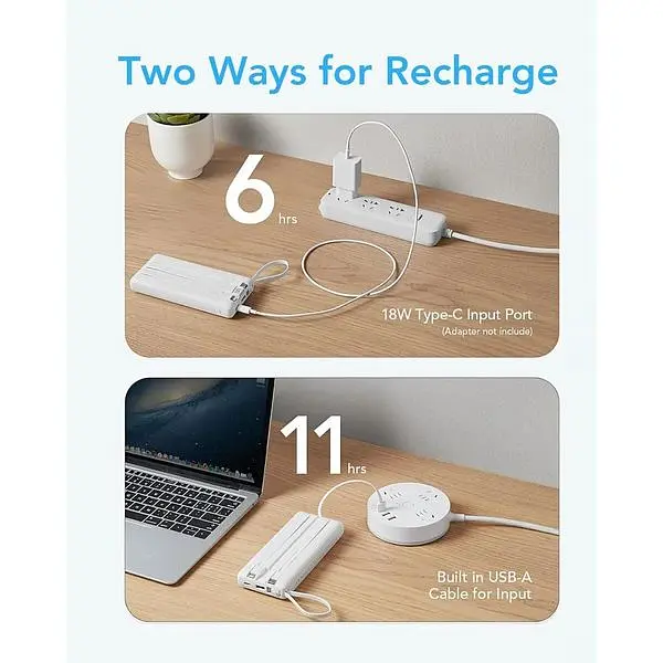 Портативное зарядное устройство Vrurc со встроенным кабелем USB C емкостью 20000 мАч - фото 5