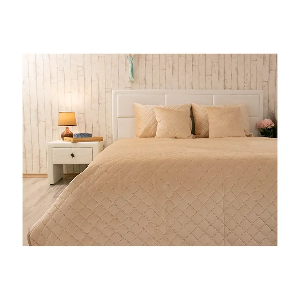 Покривало Руно двостороннє декоративне Velour Beige ромб 180х220 см (340.55_Beige ромб) - фото 5