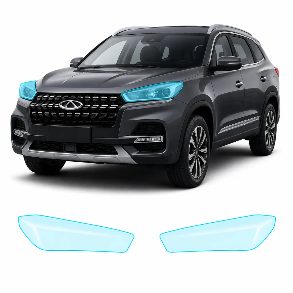Антигравійна захисна бронеплівка за лекалами для Chery Tiggo 8 I 2018-2020 - оптика (фари та ПТФ)