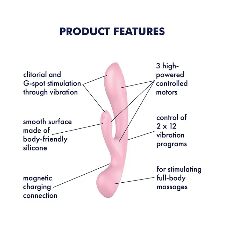 Двосторонній вібратор-кролик Satisfyer Triple Oh Pink, 3 мотори, руків’я-масажер - фото 7