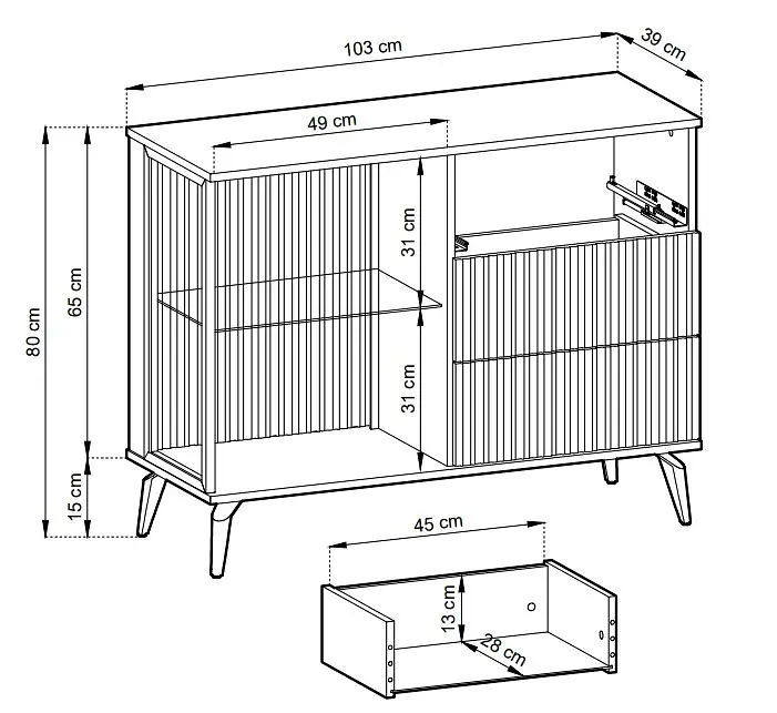 Комод с подсветкой Вичи / Vici KSZ103 1-дверный с 3 ящиками Perfect Home Польша (PFH-091277) - фото 4