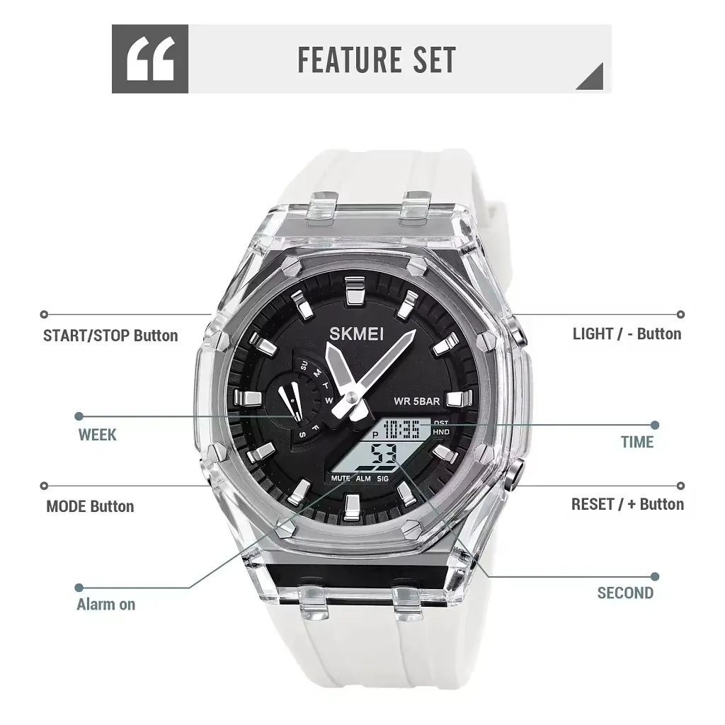 Наручний годинник чоловічий Skmei 2100 White Black, 2100WTBK (18435) - фото 6