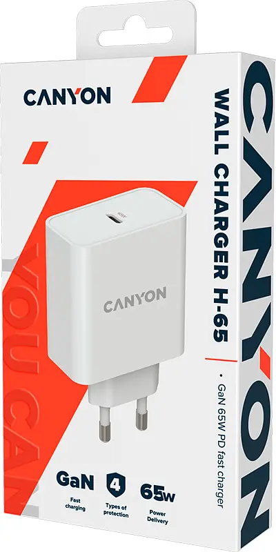 Сетевое зарядное устройство Canyon H-65 GaN PD 65W QC 3.0 White - фото 4