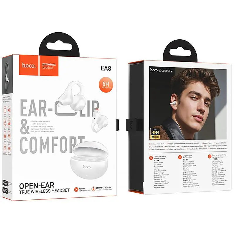 Бездротові TWS навушники Hoco EA8 Warm clip-on (App) White - фото 2