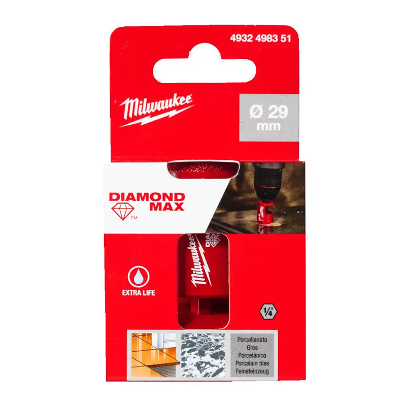 Коронка алмазна Diamond Plus/Max MILWAUKEE, діаметр 29,0мм (1/4'' Hex) (свердління з водою) - фото 2